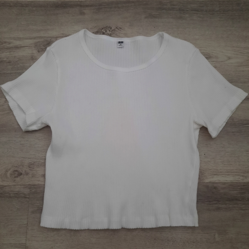 White Ribbed Short Sleeve Crop Top